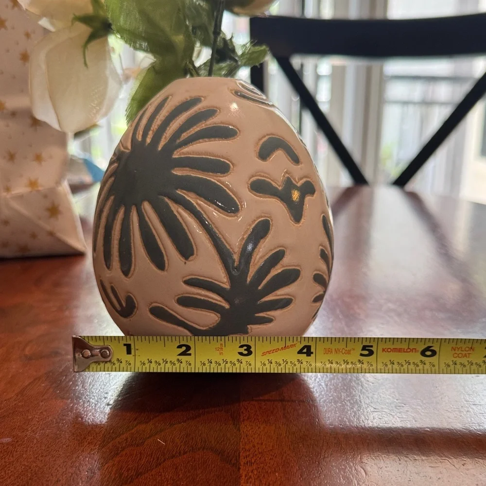 Abstract Ceramic Vase with Blue Accents